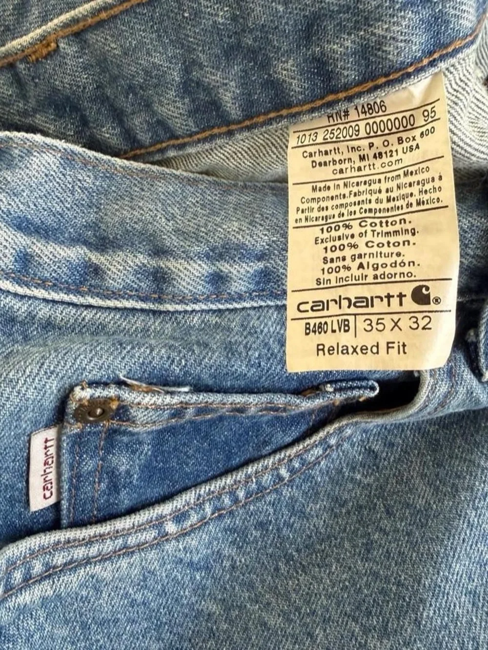 Vintage Carhartt B460 LVB Relaxed Fit Leather Patch Jeans 35x32